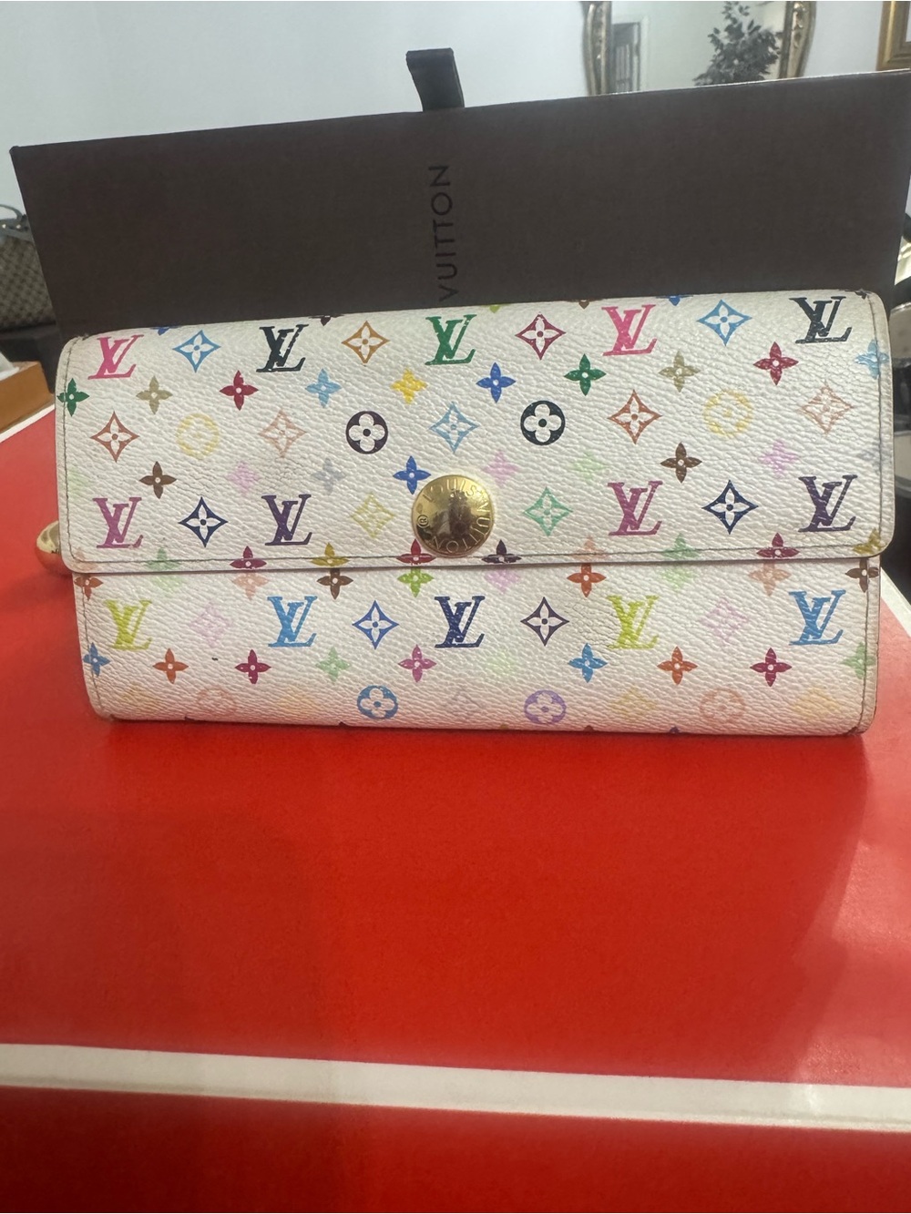 Louis Vuitton White Multicolor Monogram Continental Wallet with Gold Snap